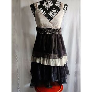 Rachael Chloe Black Beige Ruffled‎ Rose Corset Dress Size S
